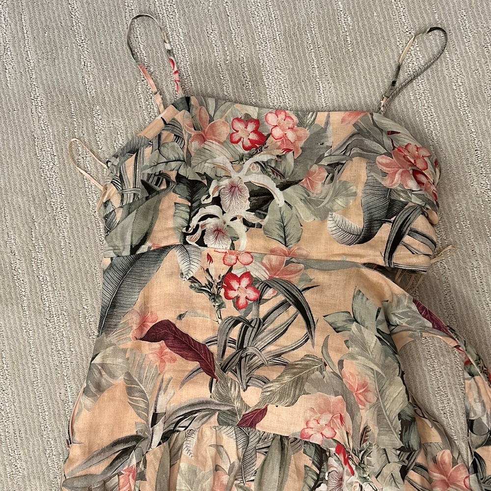 Floral cut out side pink dress